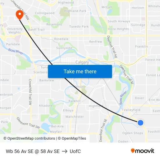 Wb 56 Av SE @ 58 Av SE to UofC map