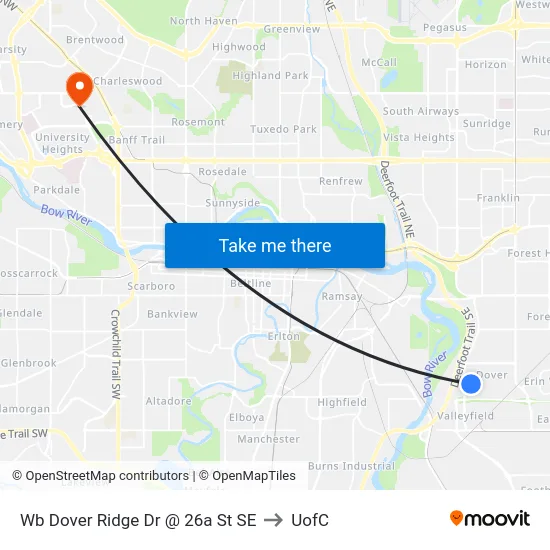 Wb Dover Ridge Dr @ 26a St SE to UofC map