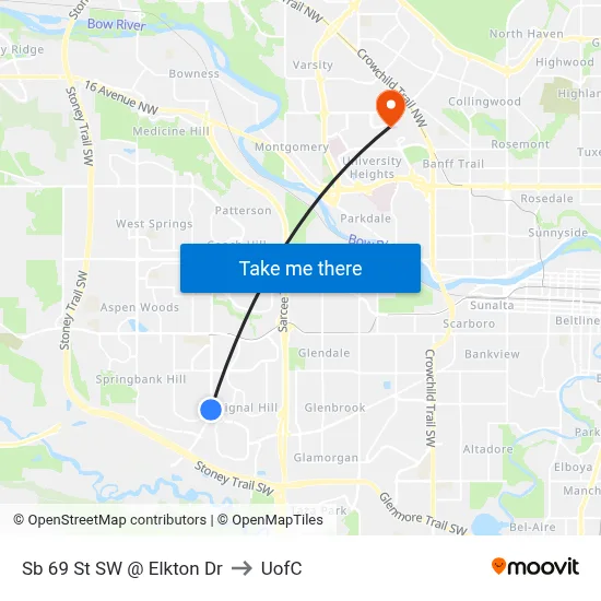 Sb 69 St SW @ Elkton Dr to UofC map