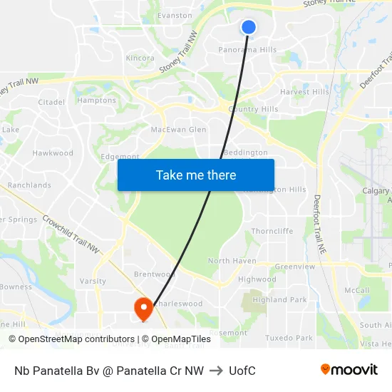 Nb Panatella Bv @ Panatella Cr NW to UofC map