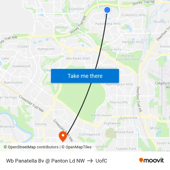 Wb Panatella Bv @ Panton Ld NW to UofC map