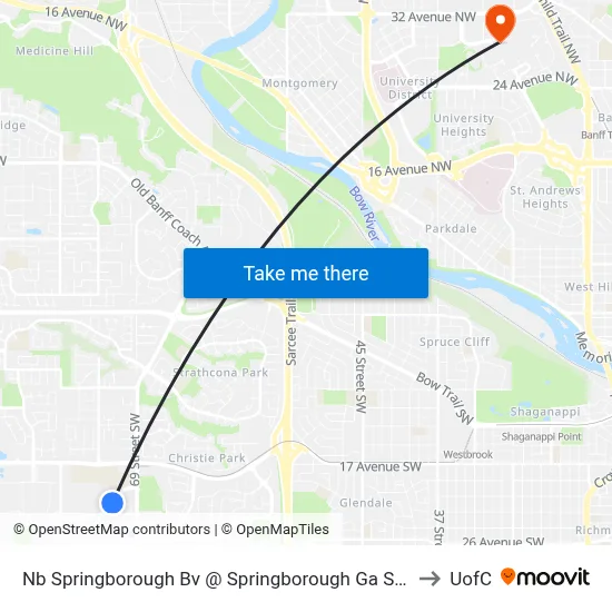 Nb Springborough Bv @ Springborough Ga SW to UofC map