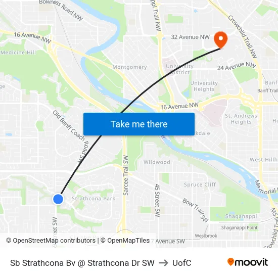 Sb Strathcona Bv @ Strathcona Dr SW to UofC map