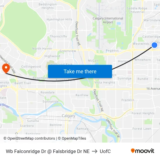 Wb Falconridge Dr @ Falsbridge Dr NE to UofC map