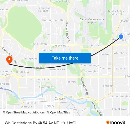 Wb Castleridge Bv @ 54 Av NE to UofC map