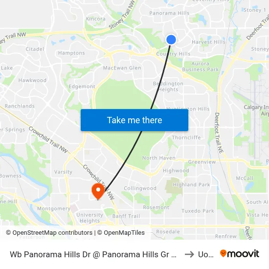 Wb Panorama Hills Dr @ Panorama Hills Gr NW to UofC map