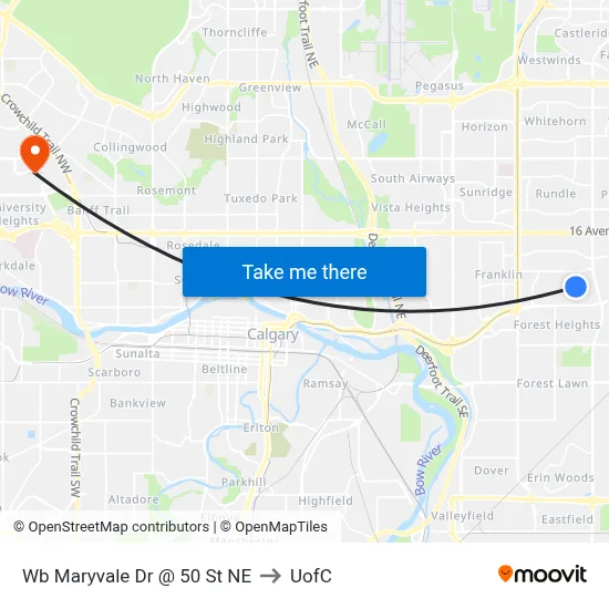 Wb Maryvale Dr @ 50 St NE to UofC map