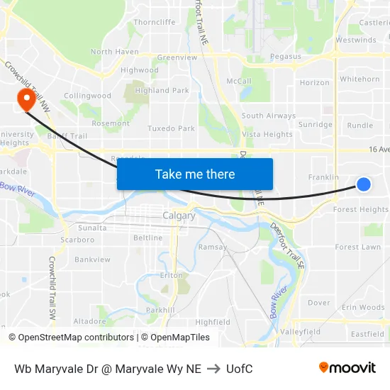 Wb Maryvale Dr @ Maryvale Wy NE to UofC map