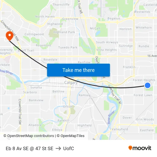 Eb 8 Av SE @ 47 St SE to UofC map