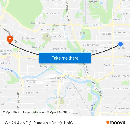 Wb 26 Av NE @ Rundlehill Dr to UofC map