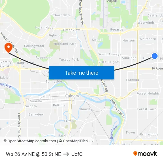 Wb 26 Av NE @ 50 St NE to UofC map