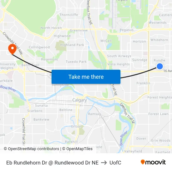 Eb Rundlehorn Dr @ Rundlewood Dr NE to UofC map