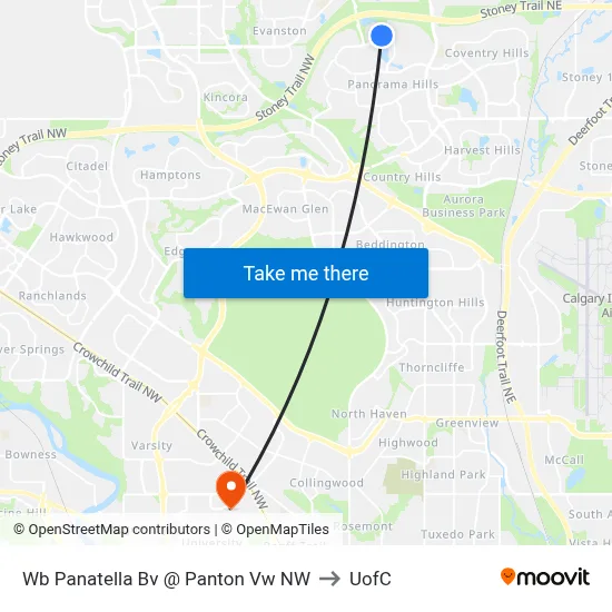 Wb Panatella Bv @ Panton Vw NW to UofC map