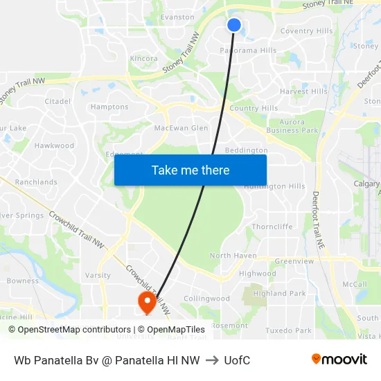 Wb Panatella Bv @ Panatella Hl NW to UofC map