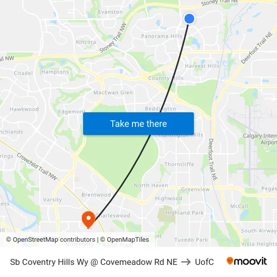 Sb Coventry Hills Wy @ Covemeadow Rd NE to UofC map