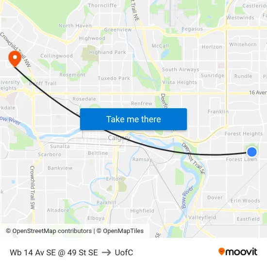 Wb 14 Av SE @ 49 St SE to UofC map