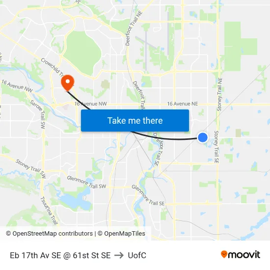 Eb 17th Av SE @ 61st St SE to UofC map