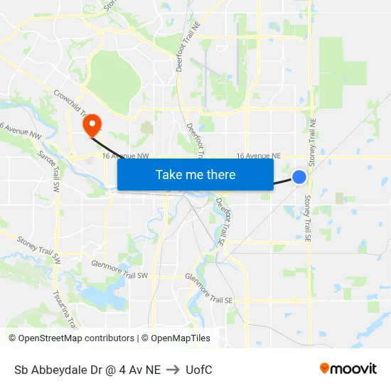 Sb Abbeydale Dr @ 4 Av NE to UofC map