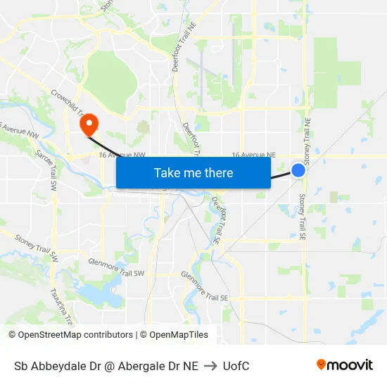 Sb Abbeydale Dr @ Abergale Dr NE to UofC map