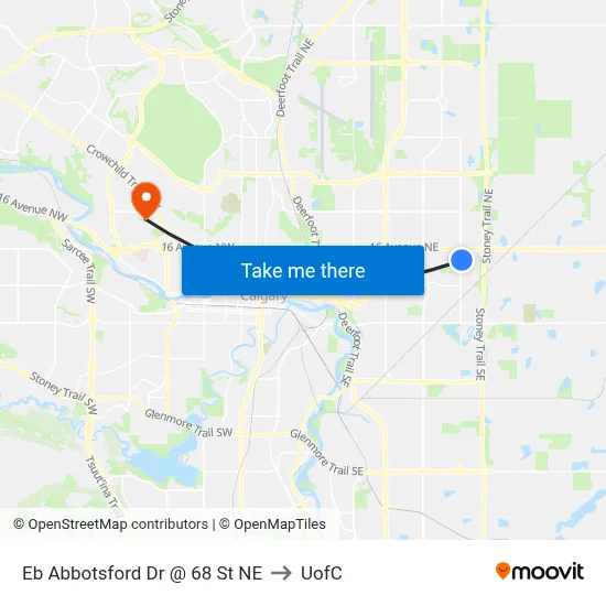 Eb Abbotsford Dr @ 68 St NE to UofC map
