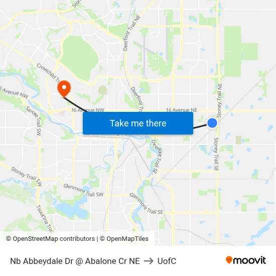 Nb Abbeydale Dr @ Abalone Cr NE to UofC map