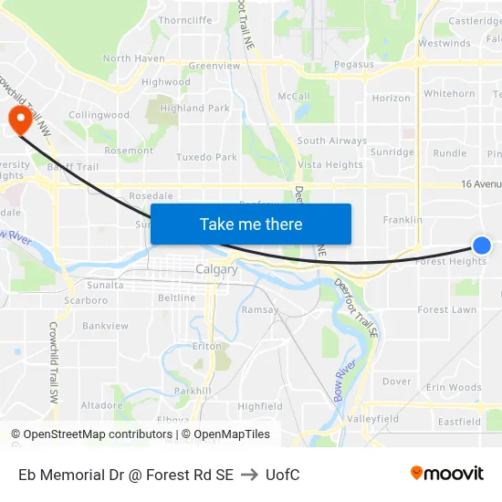 Eb Memorial Dr @ Forest Rd SE to UofC map