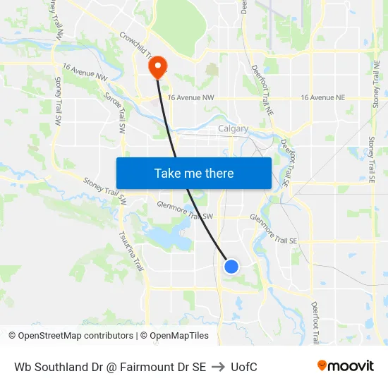Wb Southland Dr @ Fairmount Dr SE to UofC map
