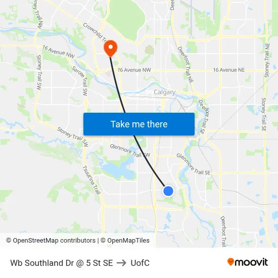 Wb Southland Dr @ 5 St SE to UofC map