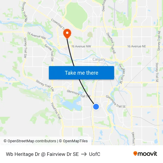 Wb Heritage Dr @ Fairview Dr SE to UofC map