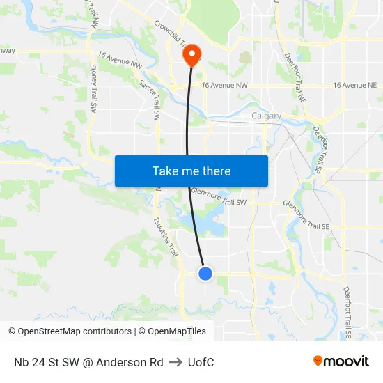 Nb 24 St SW @ Anderson Rd to UofC map