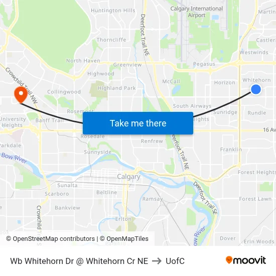 Wb Whitehorn Dr @ Whitehorn Cr NE to UofC map