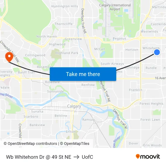 Wb Whitehorn Dr @ 49 St NE to UofC map
