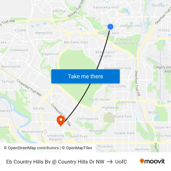 Eb Country Hills Bv @ Country Hills Dr NW to UofC map