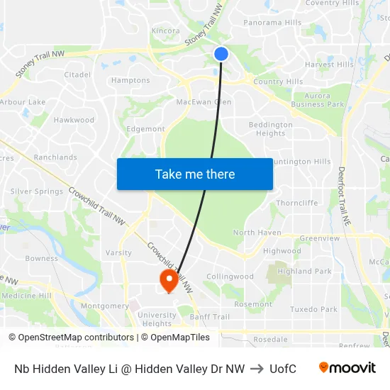 Nb Hidden Valley Li @ Hidden Valley Dr NW to UofC map
