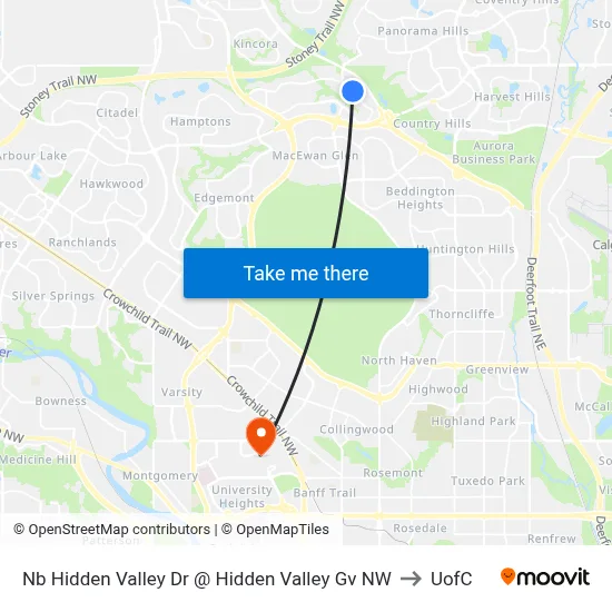 Nb Hidden Valley Dr @ Hidden Valley Gv NW to UofC map