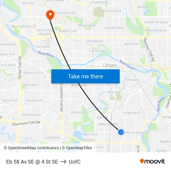 Eb 58 Av SE @ 4 St SE to UofC map