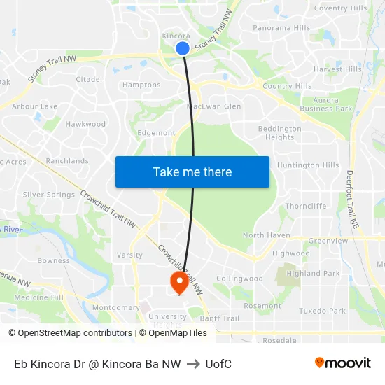 Eb Kincora Dr @ Kincora Ba NW to UofC map