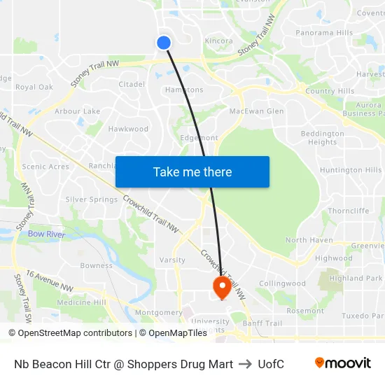 Nb Beacon Hill Ctr @ Shoppers Drug Mart to UofC map