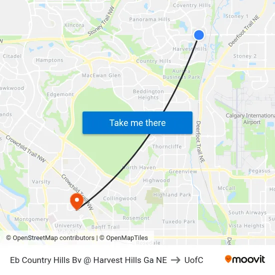 Eb Country Hills Bv @ Harvest Hills Ga NE to UofC map