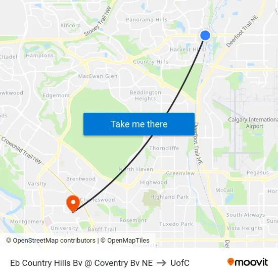 Eb Country Hills Bv @ Coventry Bv NE to UofC map