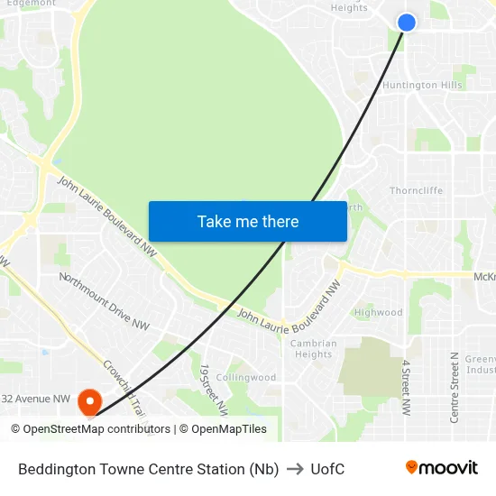 Beddington Towne Centre Station (Nb) to UofC map