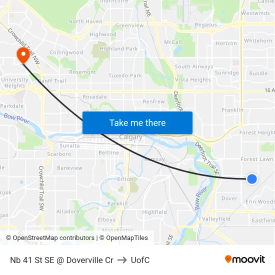 Nb 41 St SE @ Doverville Cr to UofC map