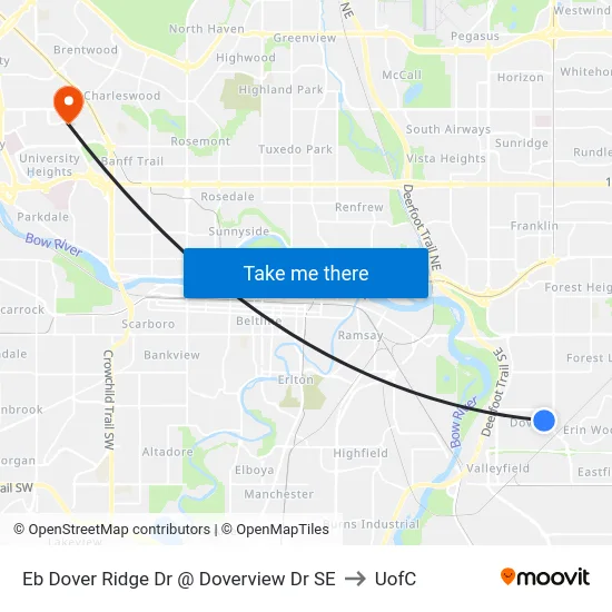 Eb Dover Ridge Dr @ Doverview Dr SE to UofC map