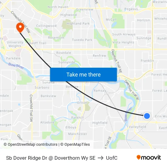 Sb Dover Ridge Dr @ Doverthorn Wy SE to UofC map