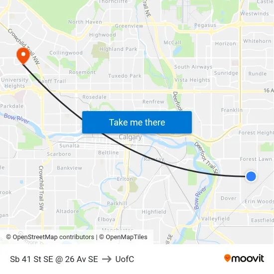 Sb 41 St SE @ 26 Av SE to UofC map