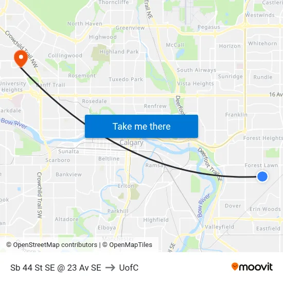 Sb 44 St SE @ 23 Av SE to UofC map