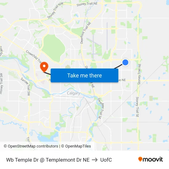 Wb Temple Dr @ Templemont Dr NE to UofC map