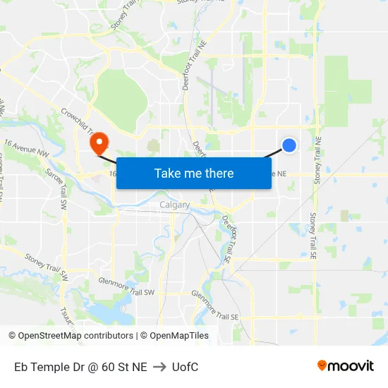 Eb Temple Dr @ 60 St NE to UofC map