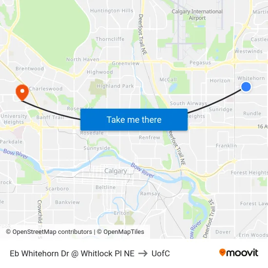 Eb Whitehorn Dr @ Whitlock Pl NE to UofC map