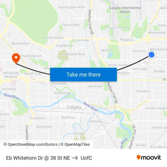 Eb Whitehorn Dr @ 38 St NE to UofC map